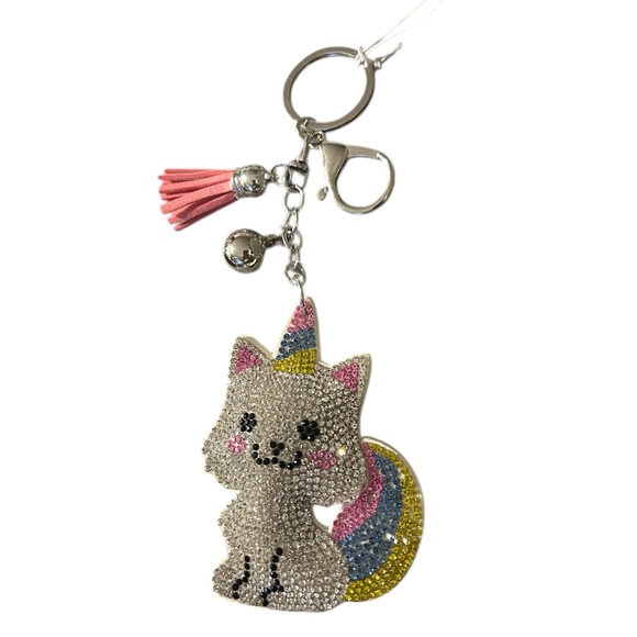 Rhinestone Unicorn Kitty Purse Charm Or Key Ring - Picture 5 of 12